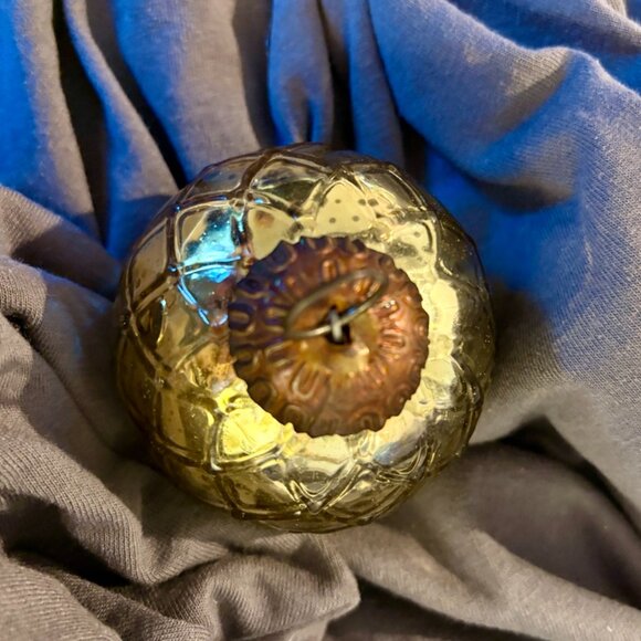 Vintage Heavy Gold Mercury Glass Kugel Christmas Ornament - Picture 2 of 4